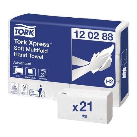 Tork Xpress Advanced Soft Multifold Handdoek 2-lgs 21x34cm Baal 21x136 vellen H2