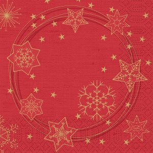 Duni Celstof Servetten 33x33cm 3-lgs 1/4-vouw Star Shine Red Pak 250 stuks - Op is op