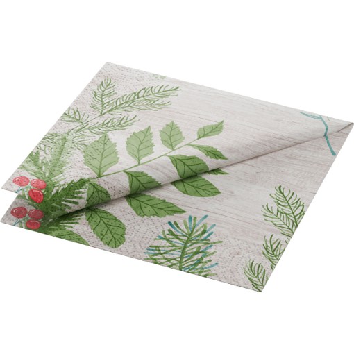 Duni Celstof Servetten 33x33cm 3-lgs 1/4-vouw Winter Greenery Pak 250 stuks, foto 2 van 2