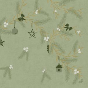 Duni Bio Dunisoft Servetten 40x40cm 2-lgs 1/4-vouw Noël Pistachio Pak 60 stuks