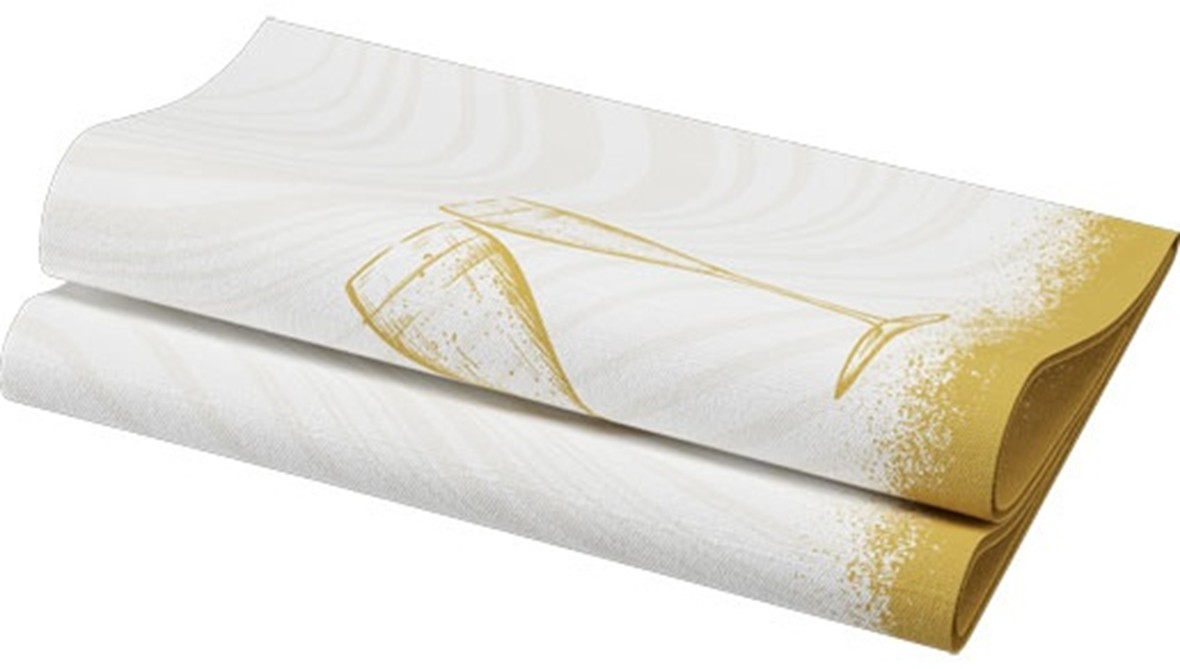 Duni Bio Dunisoft Servetten 40x40cm 2-lgs 1/4-vouw Sparkly Cheers White Pak 60 stuks, foto 2 van 3