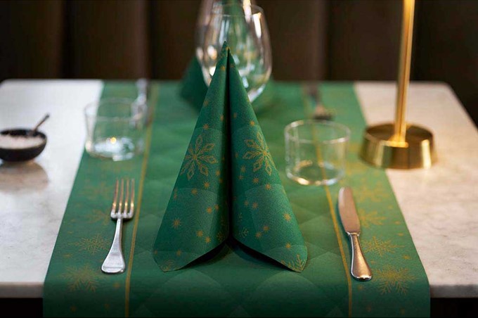 Duni Dunicel Tafelloper Rol 24mx40cm (Perforatie 1,20m) Rhombus Green, foto 3 van 3